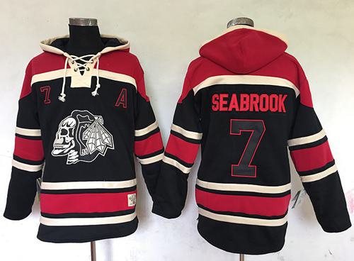 Blackhawks #7 Brent Seabrook Black Sawyer Hooded Sweatshirt Stitched NHL Jersey - Click Image to Close
